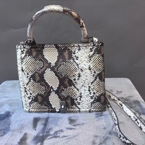Enzo Angiolini Snakeskin Satchel in Brown and Cream